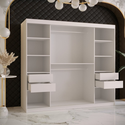 Designová šatní skříň se zlatým zrcadlem MADLA 1 - šířka 200 cm, bílá / černá