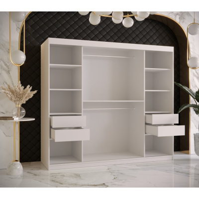 Designová šatní skříň se zlatým zrcadlem MADLA 1 - šířka 200 cm, bílá