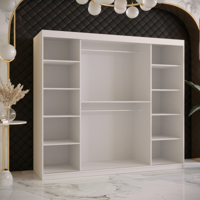 Designová šatní skříň se zlatým zrcadlem MADLA 1 - šířka 200 cm, bílá