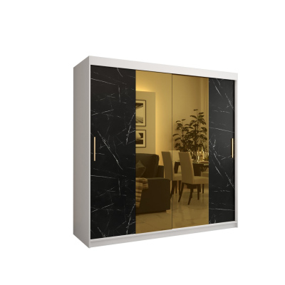 Designová šatní skříň se zlatým zrcadlem MADLA 1 - šířka 200 cm, bílá / černá