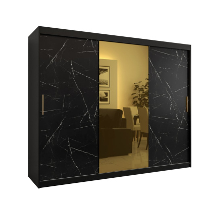 Designová šatní skříň se zlatým zrcadlem MADLA 1 - šířka 250 cm, černá