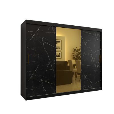 Designová šatní skříň se zlatým zrcadlem MADLA 1 - šířka 250 cm, černá