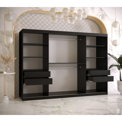 Designová šatní skříň se zlatým zrcadlem MADLA 1 - šířka 250 cm, černá / bílá