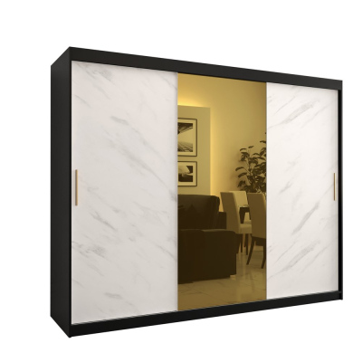 Designová šatní skříň se zlatým zrcadlem MADLA 1 - šířka 250 cm, černá / bílá
