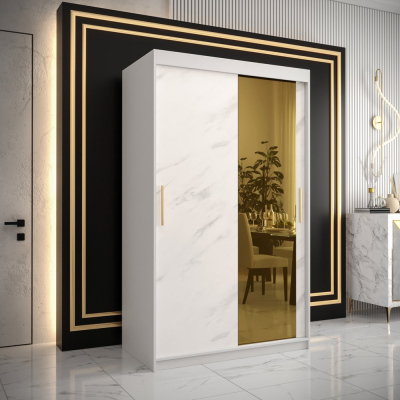 Designová šatní skříň se zlatým zrcadlem MADLA 2 - šířka 120 cm, bílá