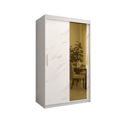 Designová šatní skříň se zlatým zrcadlem MADLA 2 - šířka 120 cm, bílá