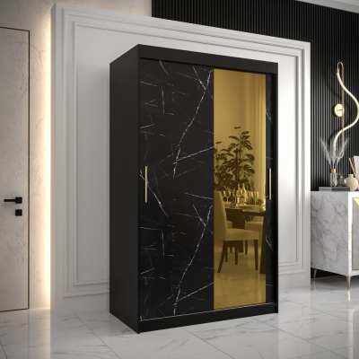 Designová šatní skříň se zlatým zrcadlem MADLA 2 - šířka 120 cm, černá