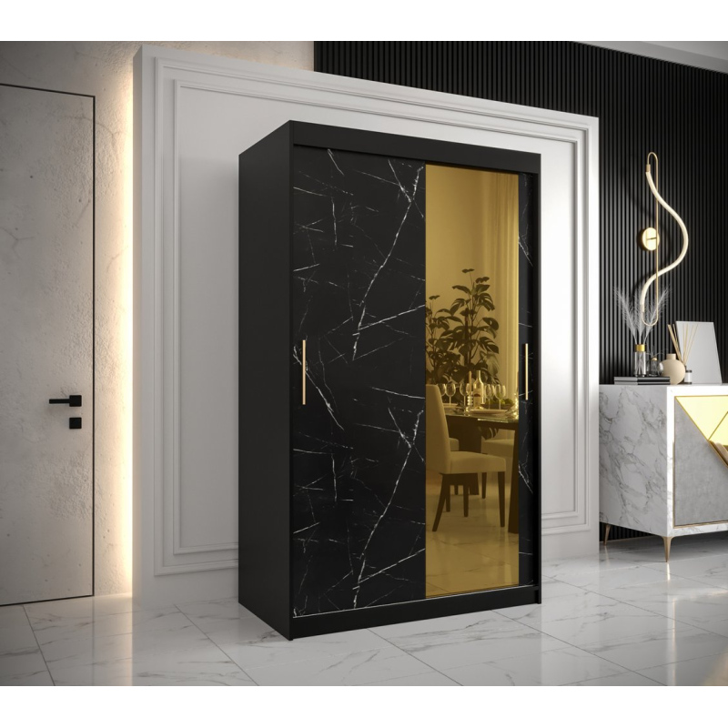 Designová šatní skříň se zlatým zrcadlem MADLA 2 - šířka 120 cm, černá