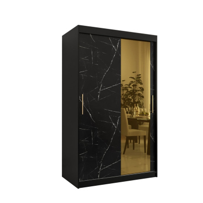 Designová šatní skříň se zlatým zrcadlem MADLA 2 - šířka 120 cm, černá