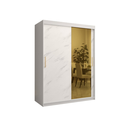 Designová šatní skříň se zlatým zrcadlem MADLA 2 - šířka 150 cm, bílá