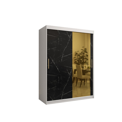 Designová šatní skříň se zlatým zrcadlem MADLA 2 - šířka 150 cm, bílá / černá