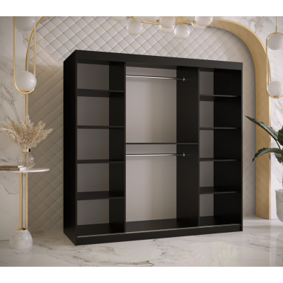 Designová šatní skříň se zlatým zrcadlem MADLA 2 - šířka 180 cm, černá / bílá