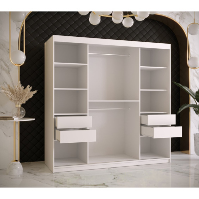Designová šatní skříň se zlatým zrcadlem MADLA 2 - šířka 180 cm, bílá / černá