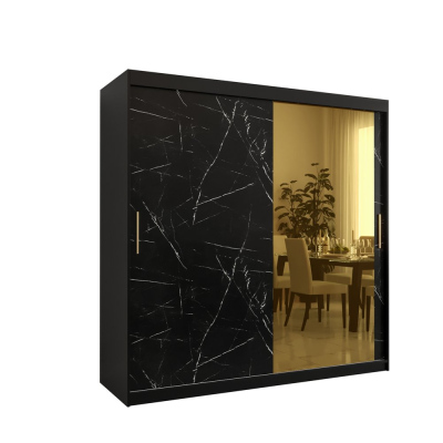 Designová šatní skříň se zlatým zrcadlem MADLA 2 - šířka 200 cm, černá