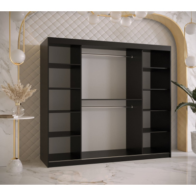 Designová šatní skříň se zlatým zrcadlem MADLA 2 - šířka 200 cm, černá / bílá