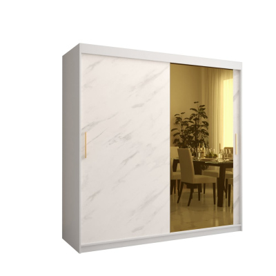Designová šatní skříň se zlatým zrcadlem MADLA 2 - šířka 200 cm, bílá