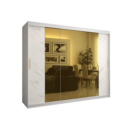 Designová šatní skříň se zlatým zrcadlem MADLA 2 - šířka 250 cm, bílá
