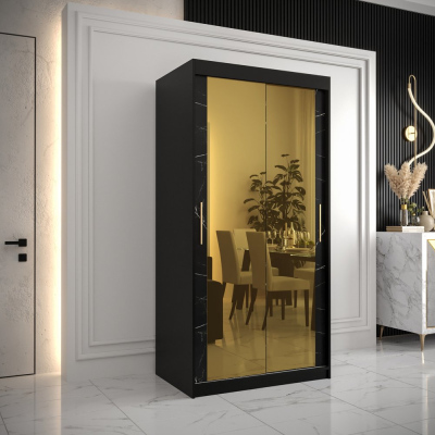 Designová šatní skříň se zlatým zrcadlem MADLA 3 - šířka 100 cm, černá
