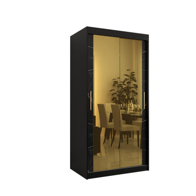 Designová šatní skříň se zlatým zrcadlem MADLA 3 - šířka 100 cm, černá