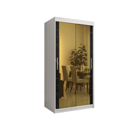 Designová šatní skříň se zlatým zrcadlem MADLA 3 - šířka 100 cm, bílá / černá