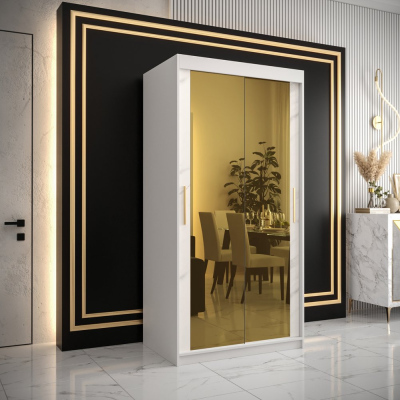 Designová šatní skříň se zlatým zrcadlem MADLA 3 - šířka 100 cm, bílá