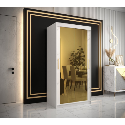 Designová šatní skříň se zlatým zrcadlem MADLA 3 - šířka 100 cm, bílá