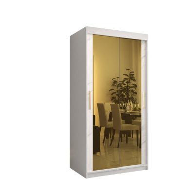 Designová šatní skříň se zlatým zrcadlem MADLA 3 - šířka 100 cm, bílá