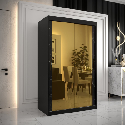Designová šatní skříň se zlatým zrcadlem MADLA 3 - šířka 120 cm, černá