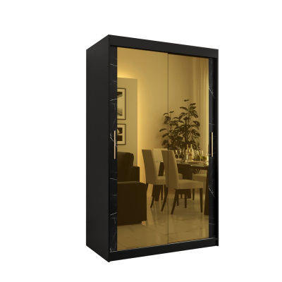 Designová šatní skříň se zlatým zrcadlem MADLA 3 - šířka 120 cm, černá