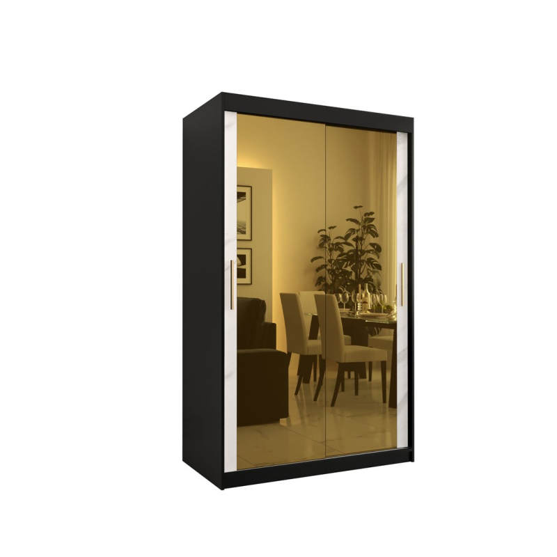 Designová šatní skříň se zlatým zrcadlem MADLA 3 - šířka 120 cm, černá / bílá