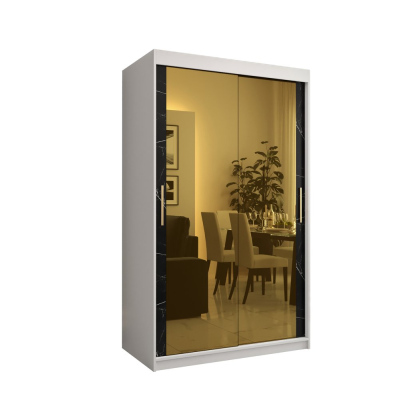 Designová šatní skříň se zlatým zrcadlem MADLA 3 - šířka 120 cm, bílá / černá