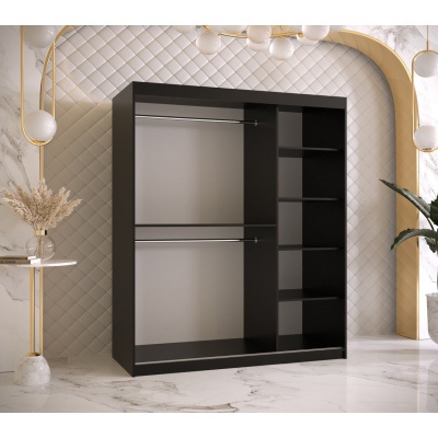 Designová šatní skříň se zlatým zrcadlem MADLA 3 - šířka 150 cm, černá