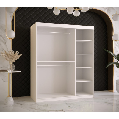 Designová šatní skříň se zlatým zrcadlem MADLA 3 - šířka 150 cm, bílá / černá