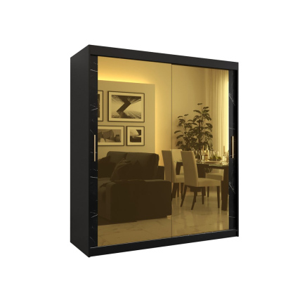 Designová šatní skříň se zlatým zrcadlem MADLA 3 - šířka 180 cm, černá