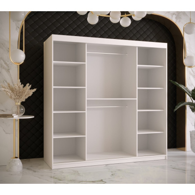 Designová šatní skříň se zlatým zrcadlem MADLA 3 - šířka 180 cm, bílá