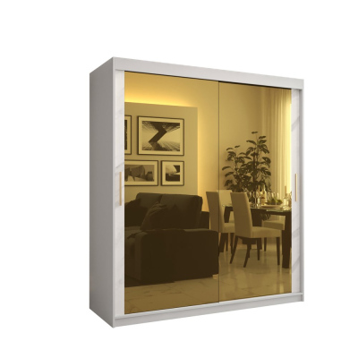 Designová šatní skříň se zlatým zrcadlem MADLA 3 - šířka 180 cm, bílá