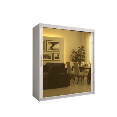 Designová šatní skříň se zlatým zrcadlem MADLA 3 - šířka 180 cm, bílá