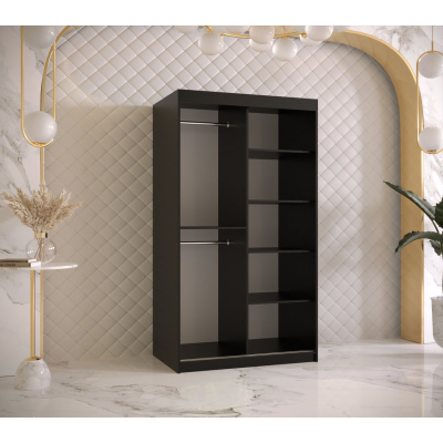 Designová šatní skříň se zlatým zrcadlem MADLA 4 - šířka 100 cm, černá / bílá