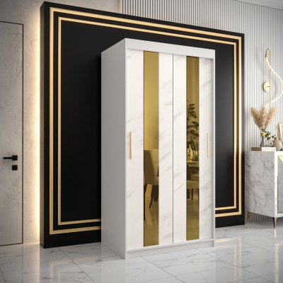 Designová šatní skříň se zlatým zrcadlem MADLA 4 - šířka 100 cm, bílá