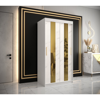 Designová šatní skříň se zlatým zrcadlem MADLA 4 - šířka 100 cm, bílá