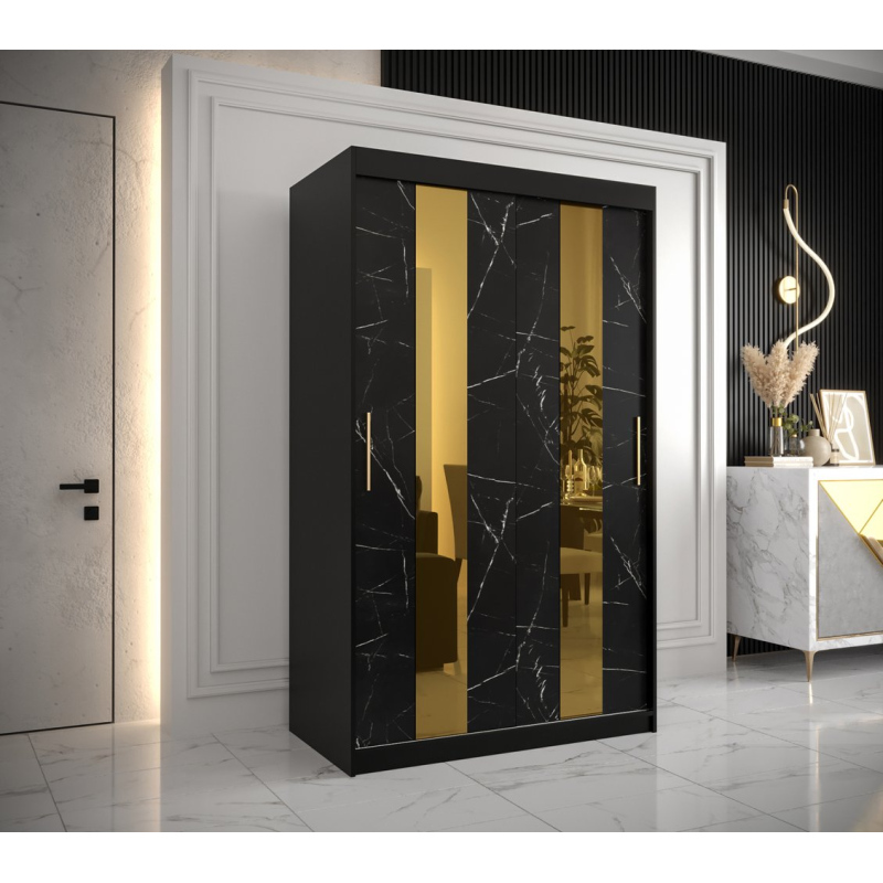 Designová šatní skříň se zlatým zrcadlem MADLA 4 - šířka 120 cm, černá