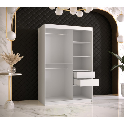 Designová šatní skříň se zlatým zrcadlem MADLA 4 - šířka 120 cm, bílá