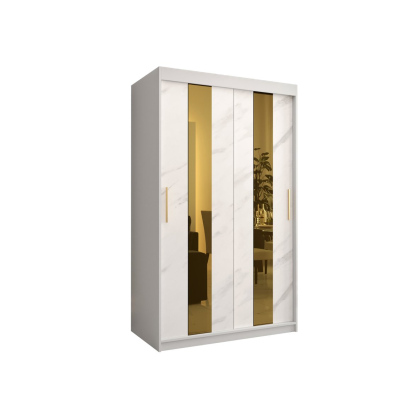 Designová šatní skříň se zlatým zrcadlem MADLA 4 - šířka 120 cm, bílá