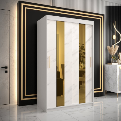Designová šatní skříň se zlatým zrcadlem MADLA 4 - šířka 120 cm, bílá