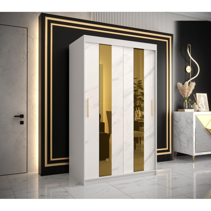 Designová šatní skříň se zlatým zrcadlem MADLA 4 - šířka 120 cm, bílá