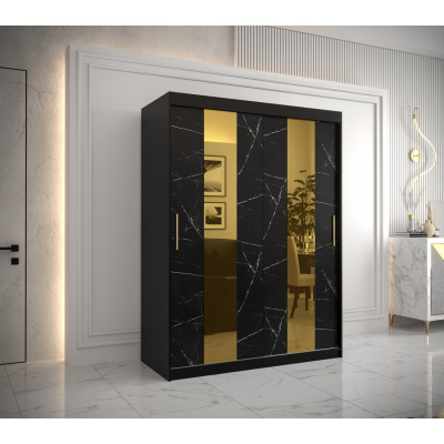 Designová šatní skříň se zlatým zrcadlem MADLA 4 - šířka 150 cm, černá