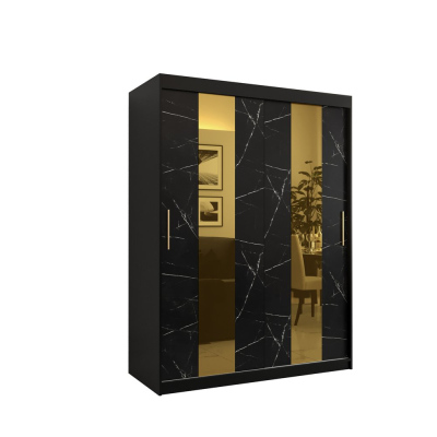 Designová šatní skříň se zlatým zrcadlem MADLA 4 - šířka 150 cm, černá