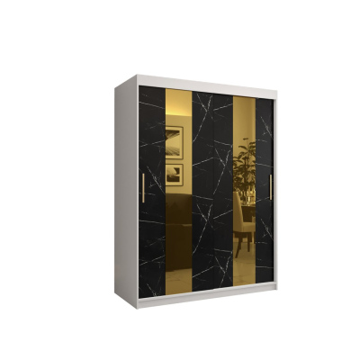 Designová šatní skříň se zlatým zrcadlem MADLA 4 - šířka 150 cm, bílá / černá