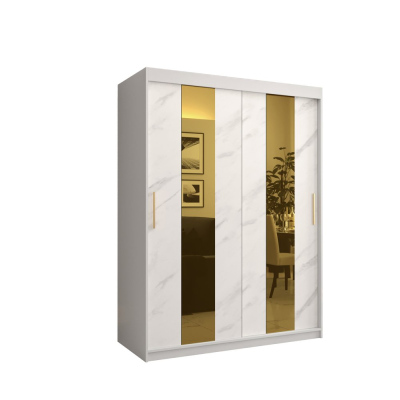 Designová šatní skříň se zlatým zrcadlem MADLA 4 - šířka 150 cm, bílá