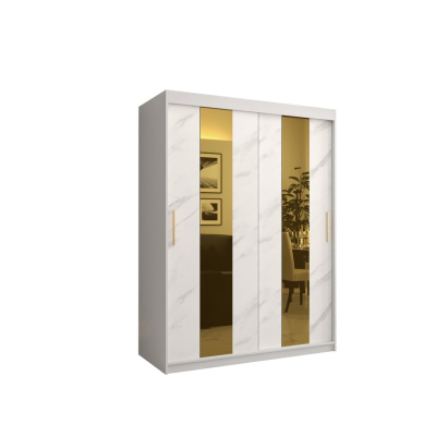 Designová šatní skříň se zlatým zrcadlem MADLA 4 - šířka 150 cm, bílá